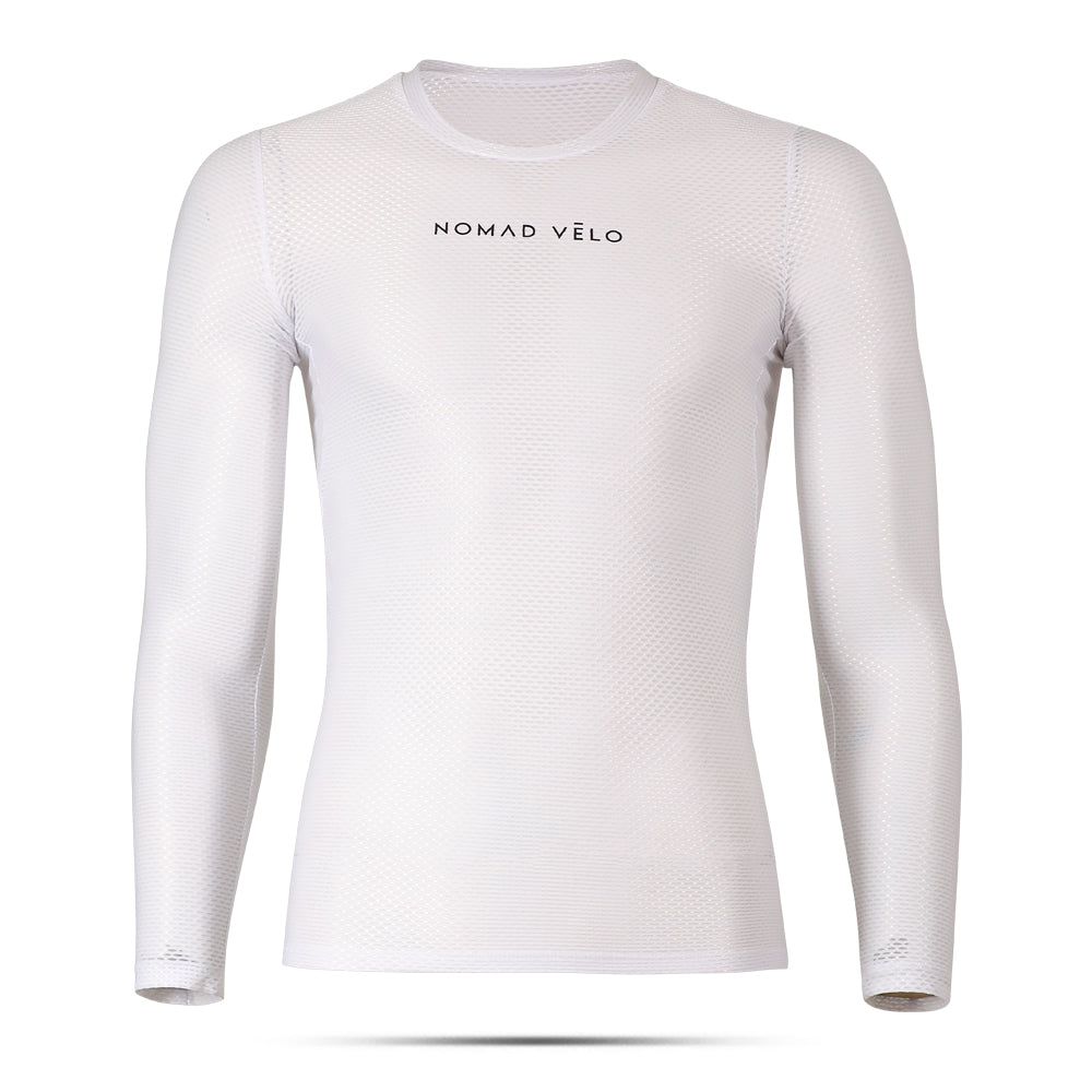 Base Layer White – Long Sleeve Moisture-Wicking Race Slim Fit | Nomad Vélo