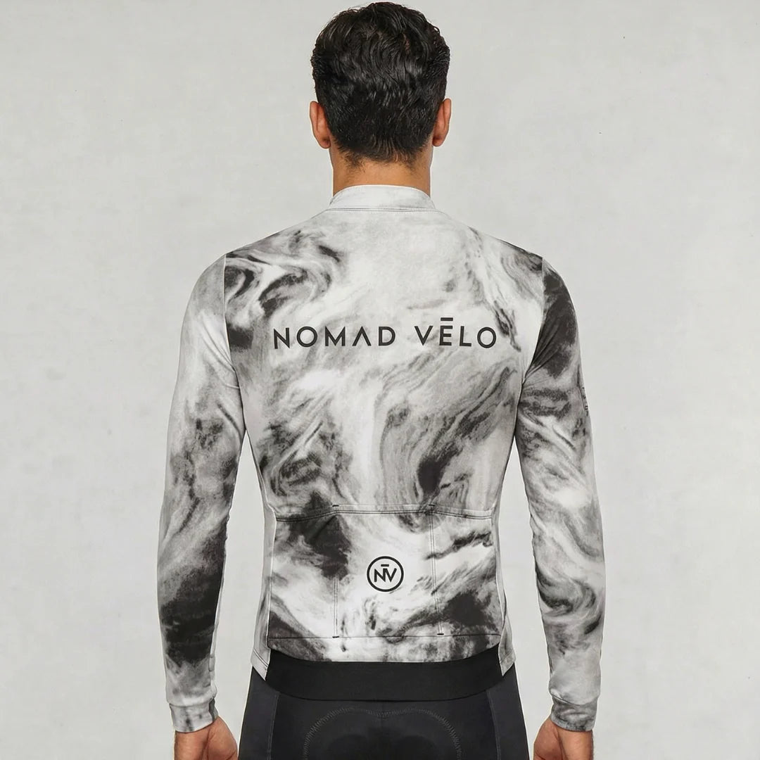 Cycling Obsidian Long Sleeve Jersey – Aero Fit Thermal Black Sleek Design Winter | Nomad Vélo