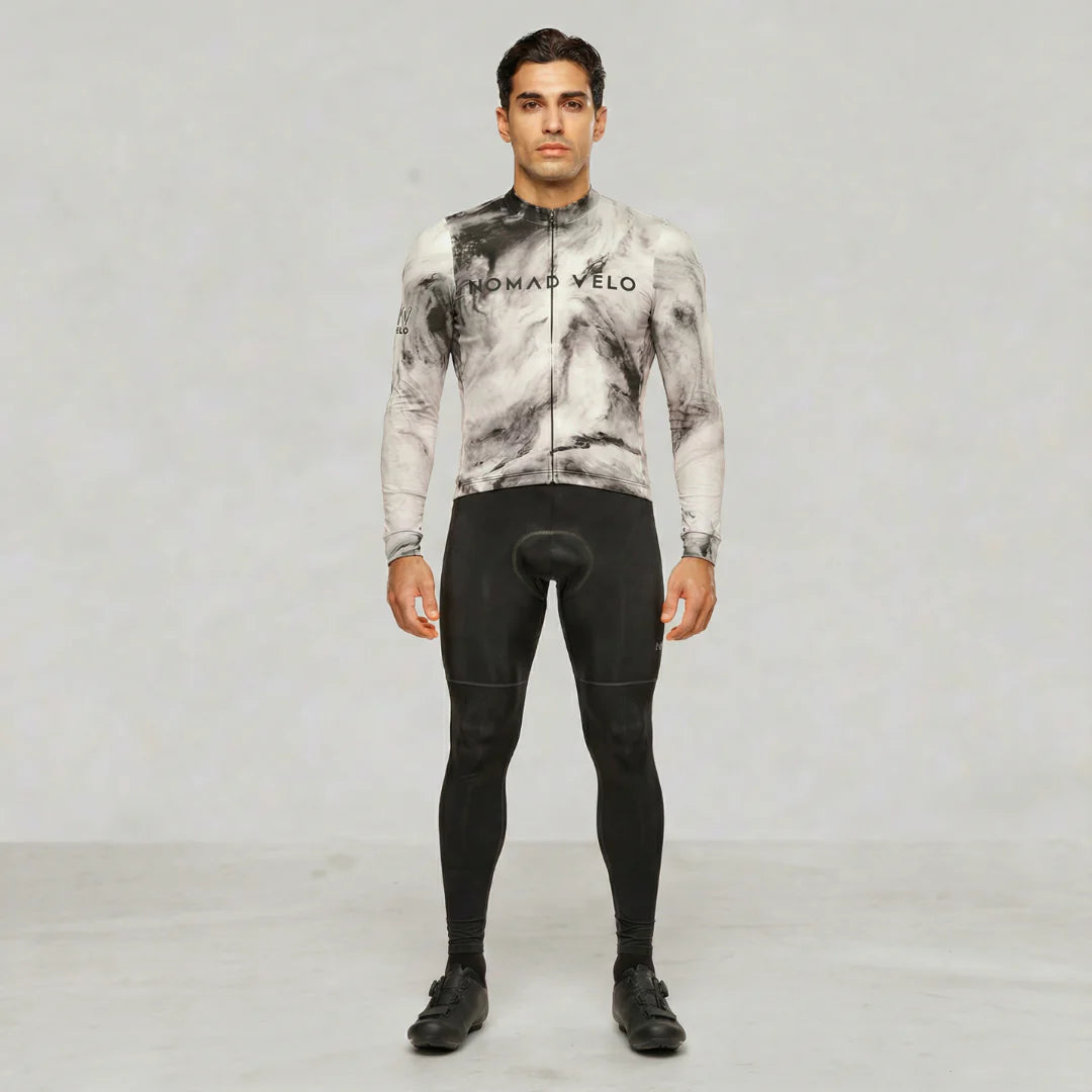 Cycling Obsidian Long Sleeve Jersey – Aero Fit Thermal Black Sleek Design Winter | Nomad Vélo