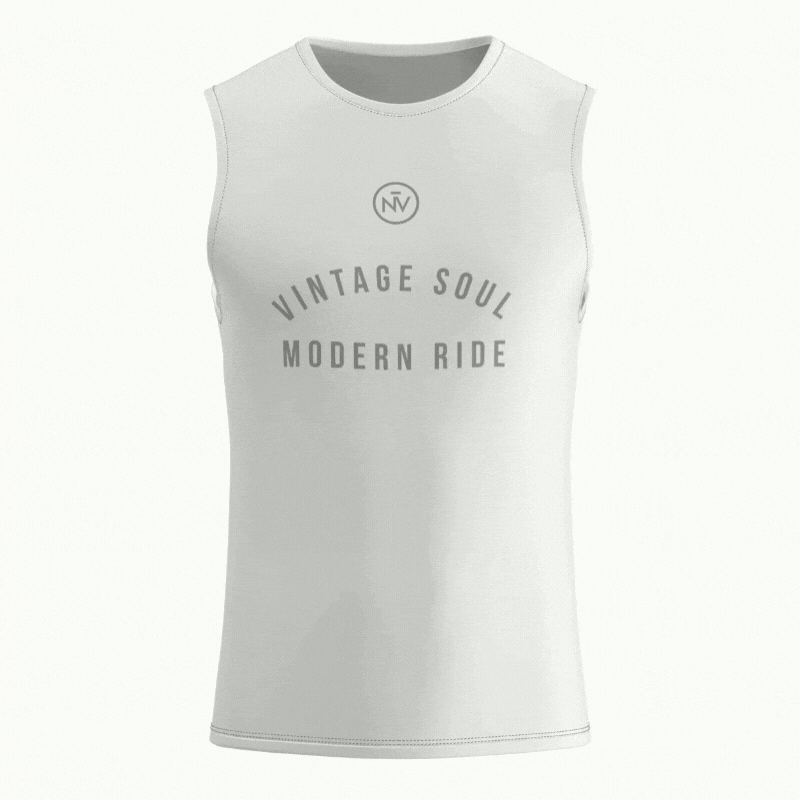 Vintage Soul White Base Layer – Cycling Sleeveless Slim Fit Lightweight