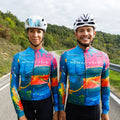 Cycling Artistic Orange Jersey – Long Sleeve Colorful Print Race Fit | Nomad Vélo