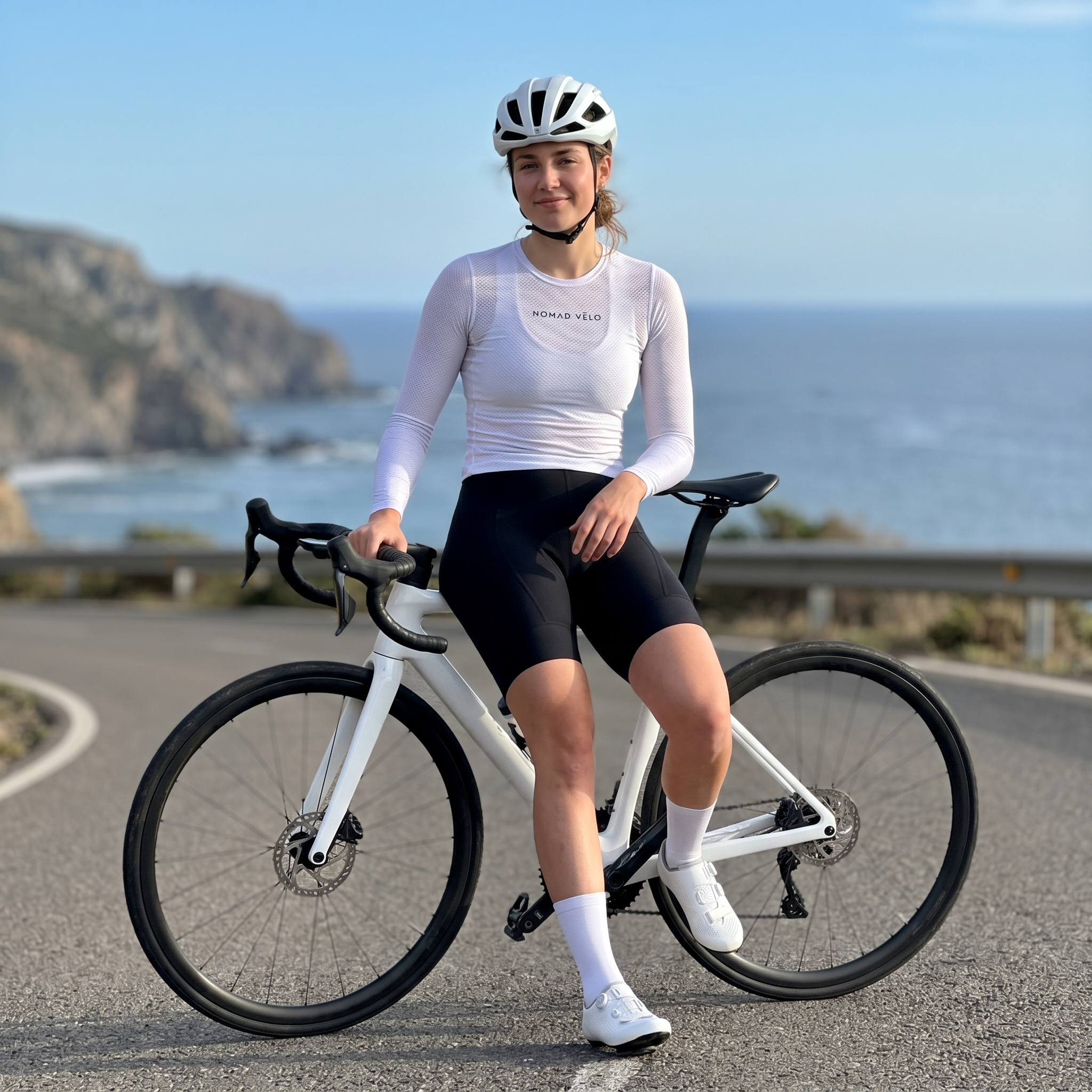 Base Layer White – Long Sleeve Moisture-Wicking Race Slim Fit | Nomad Vélo