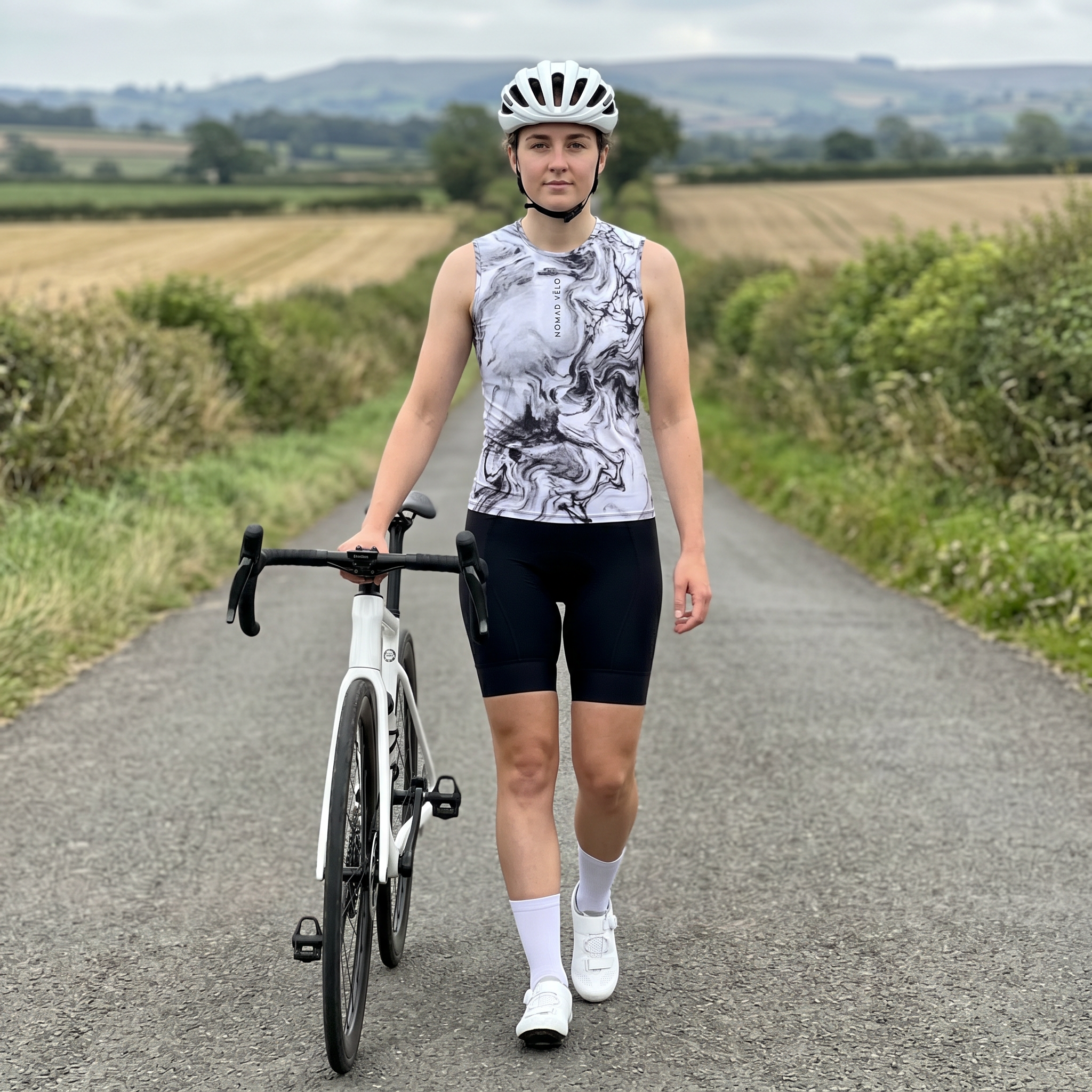 Marble Monochrome Base Layer – Cycling Sleeveless Slim Fit Lightweight